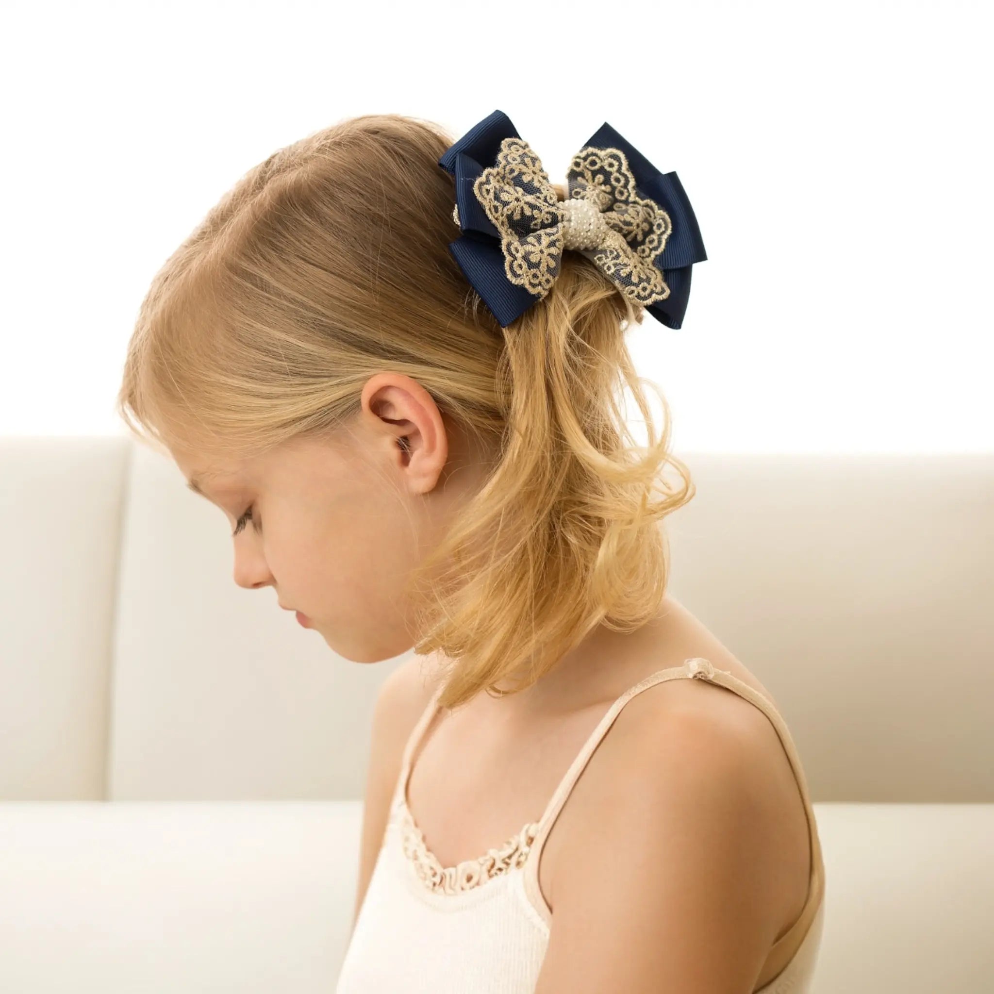 Oversized bow with gold lace and pearls Cute Cute