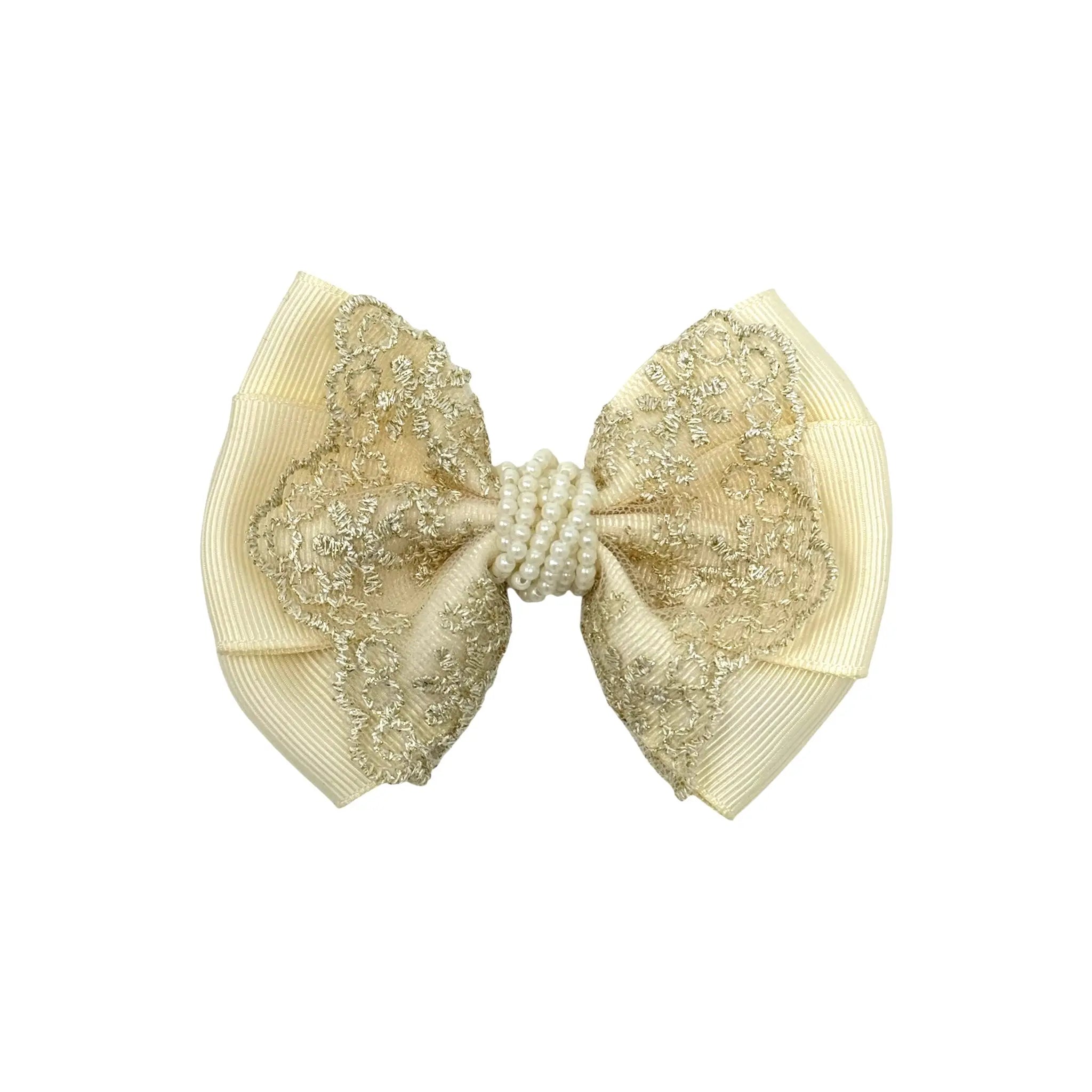 Oversized bow with gold lace and pearls Cute Cute