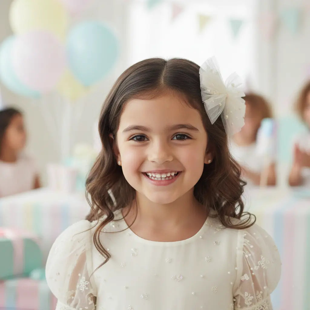 Chiffon bow with pearls on a clip Cute Cute