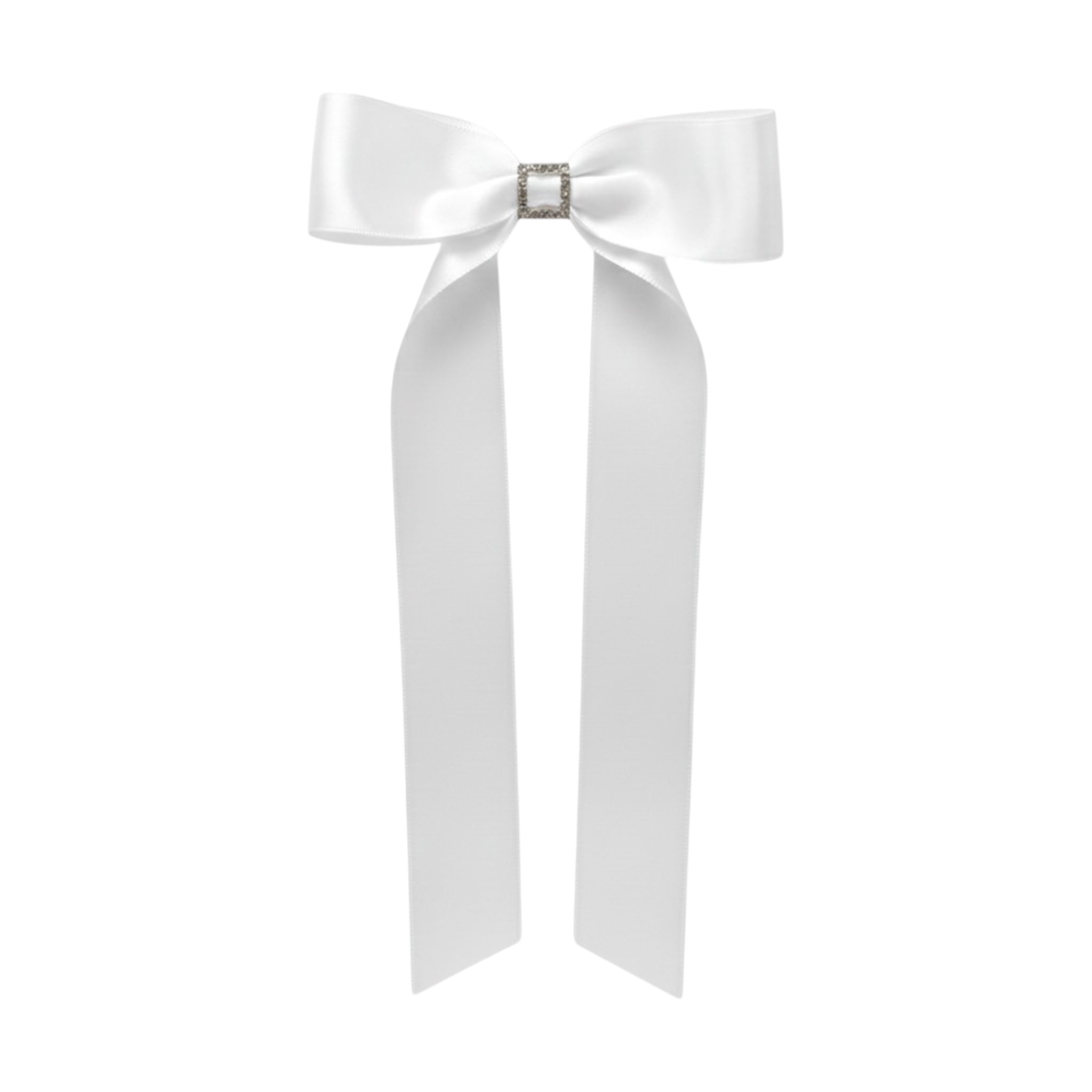 Single satin bow with diamante rhinestone and tails