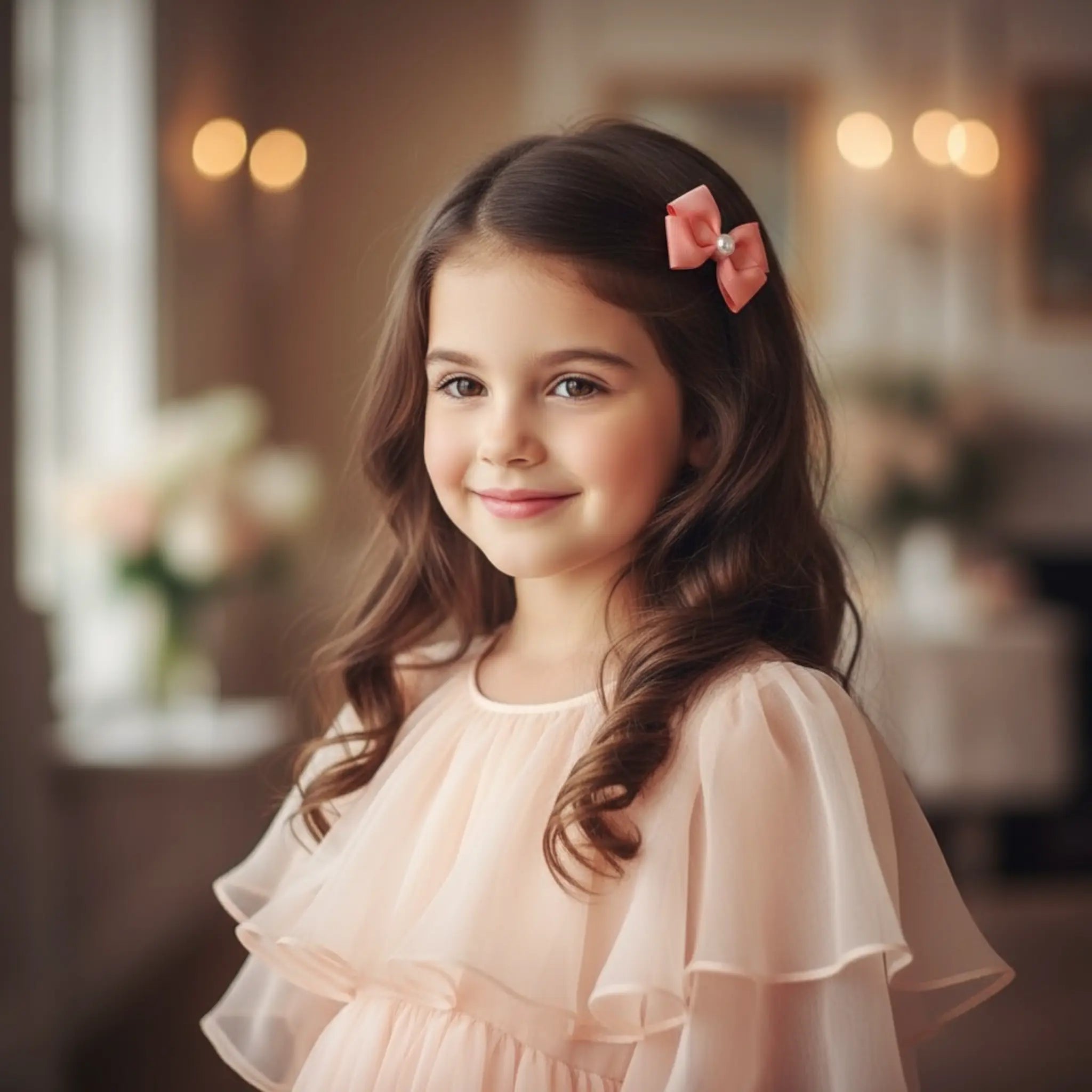 Small double bow with a big pearl Cute Cute