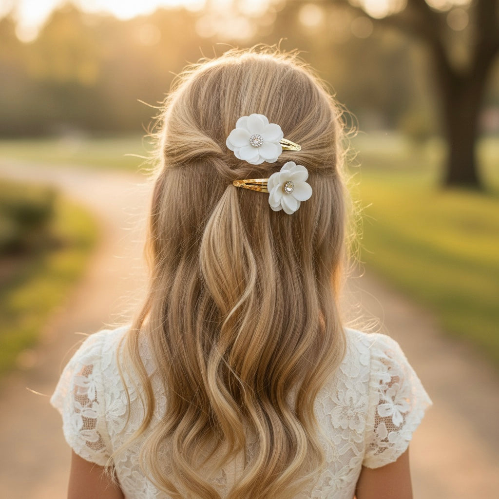 Ivory flowers on a snap clips