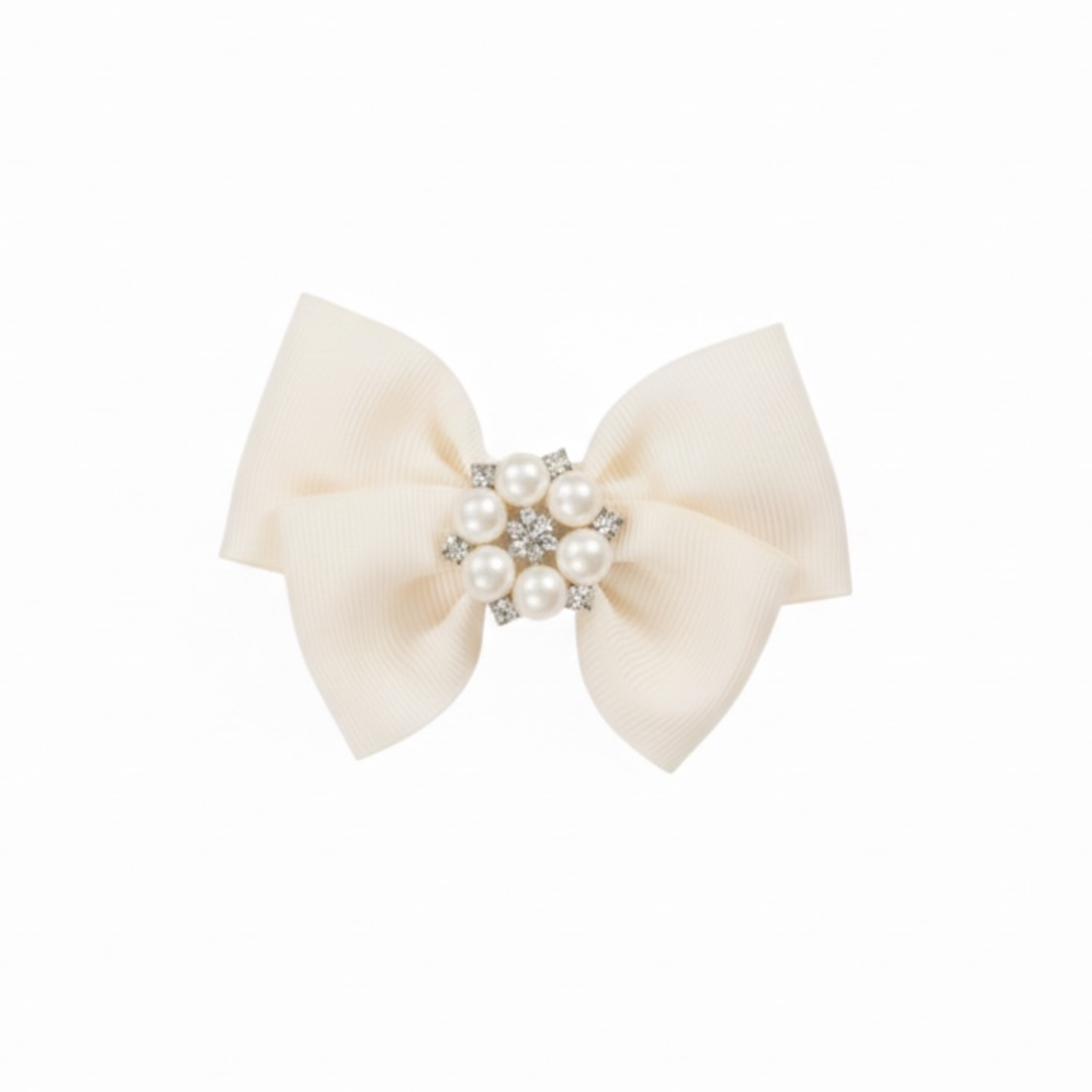 Grosgrain bow with pearl rhinestone on a clip