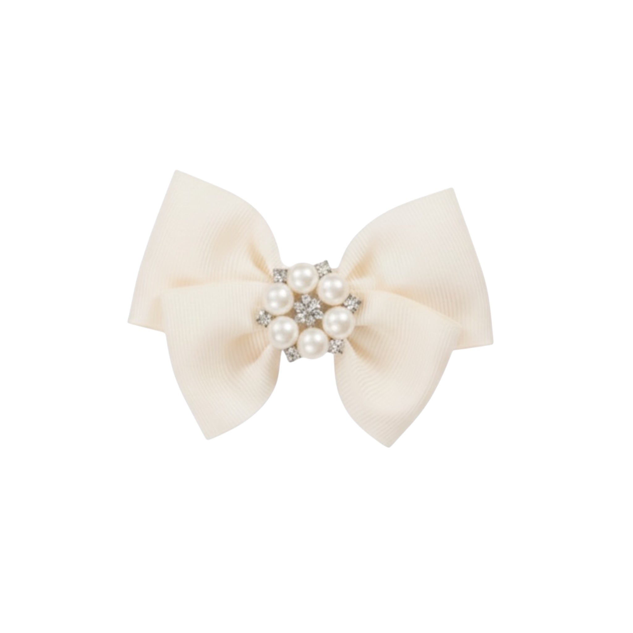 Grosgrain bow with pearl rhinestone on a clip
