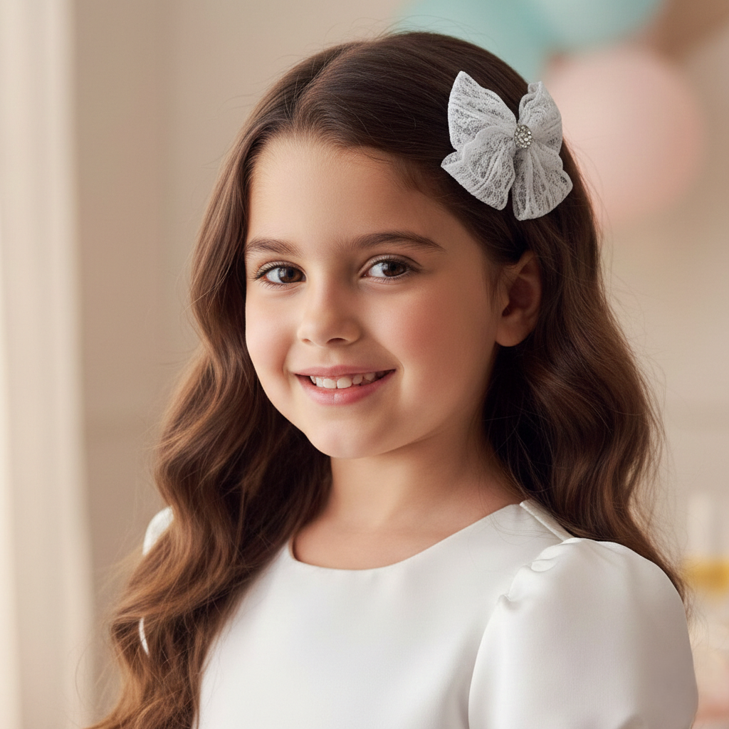 Lace double bow with rhinestone on a clip