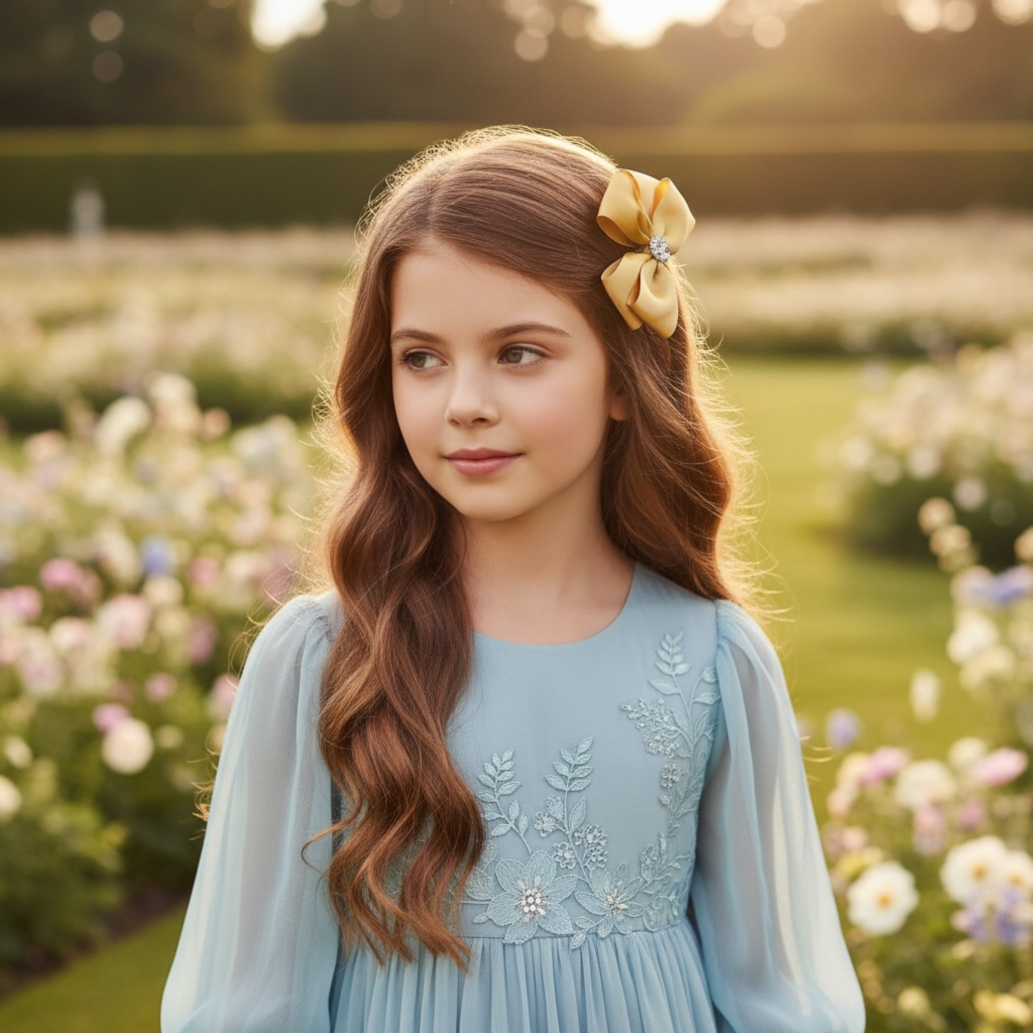 Large double satin bow with a rhinestone