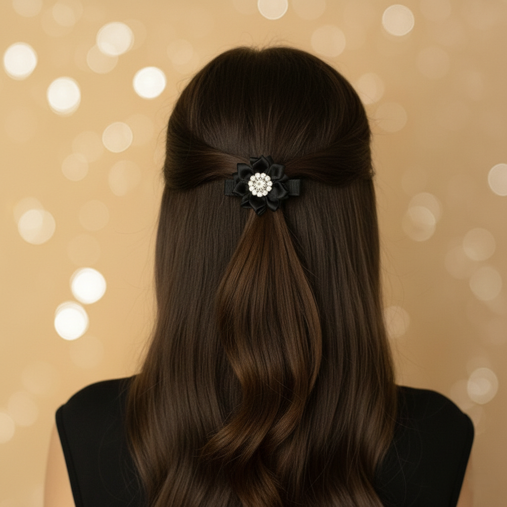 Pair of satin rosettes with rhinestones