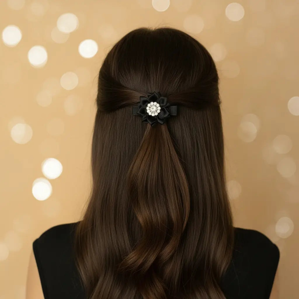 Pair of satin rosettes with rhinestones Cute Cute