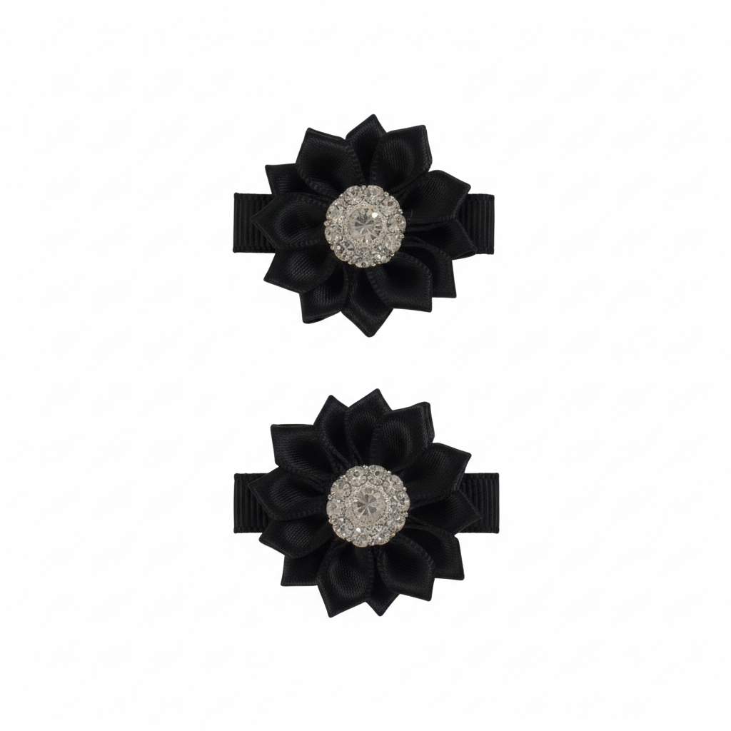 Pair of satin rosettes with rhinestones