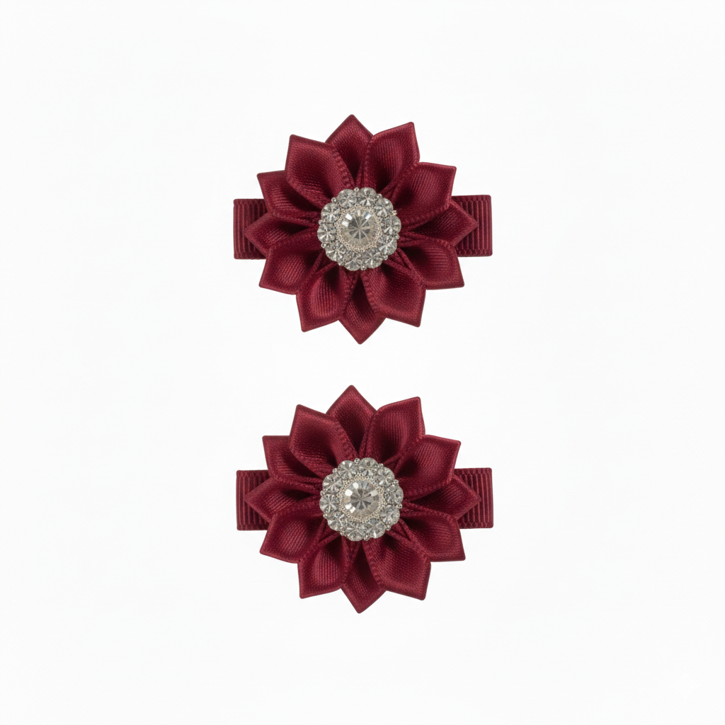 Pair of satin rosettes with rhinestones