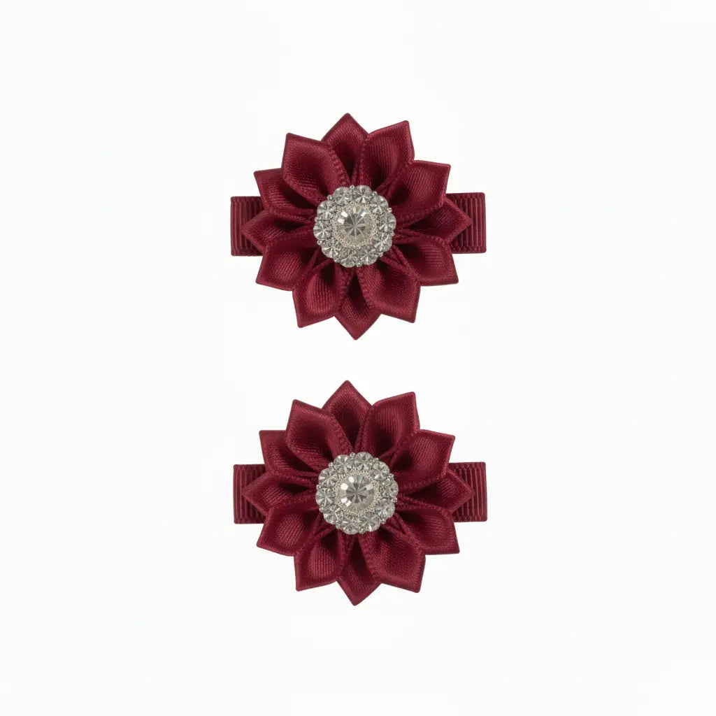 Pair of satin rosettes with rhinestones Cute Cute