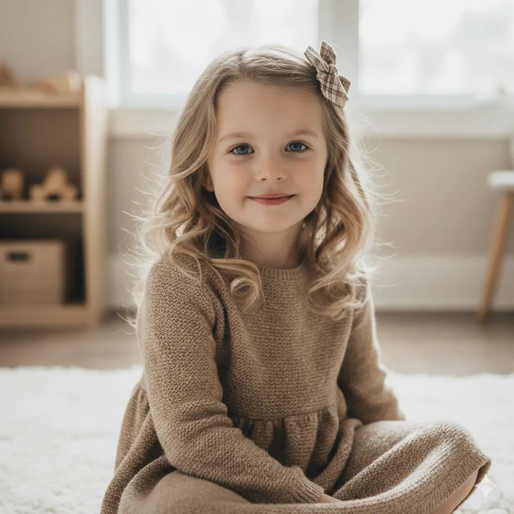 Brown and beige checked fabric bow Cute Cute