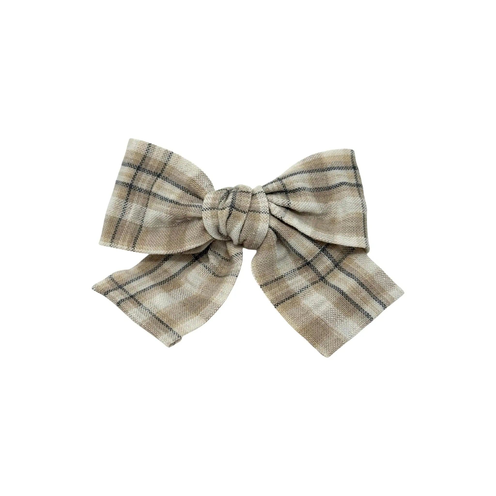 Brown and beige checked fabric bow Cute Cute