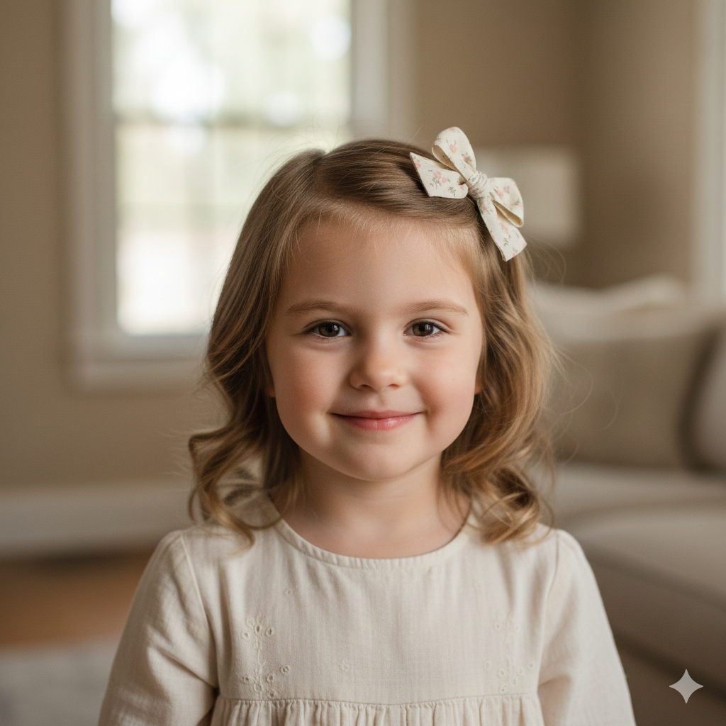 Ivory and pink floral fabric bow