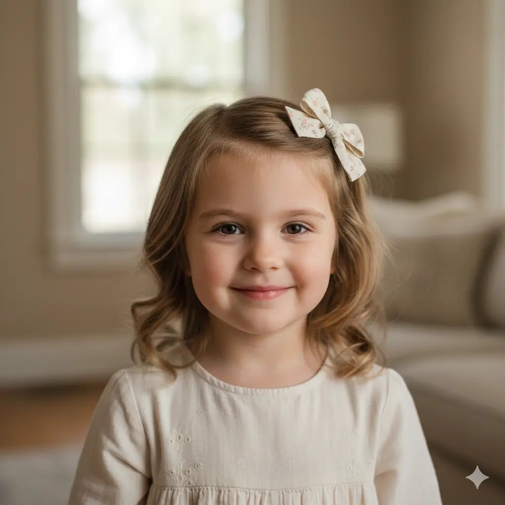 Ivory and pink floral fabric bow Cute Cute