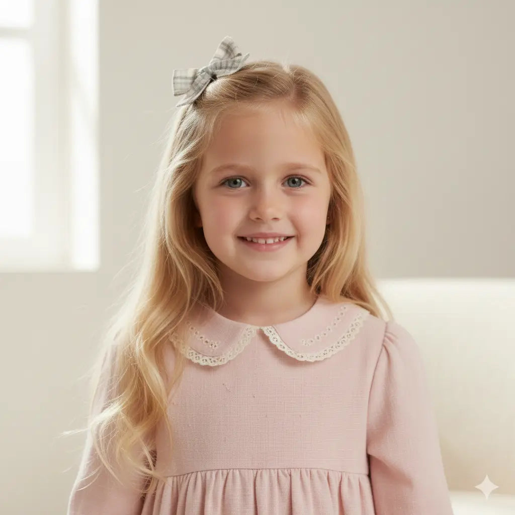 Ivory and blue checked fabric bow Cute Cute