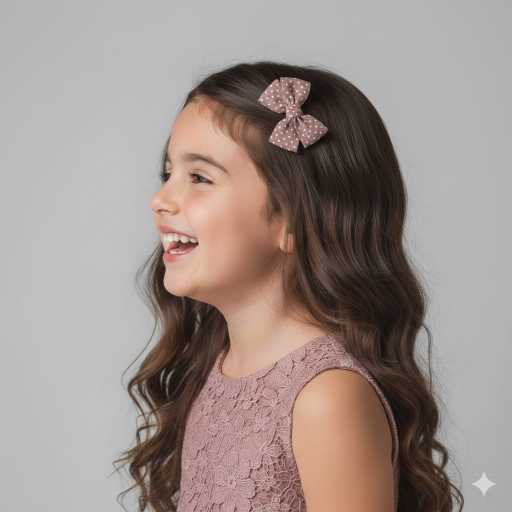 Polka dot dusky pink bow fabric bow