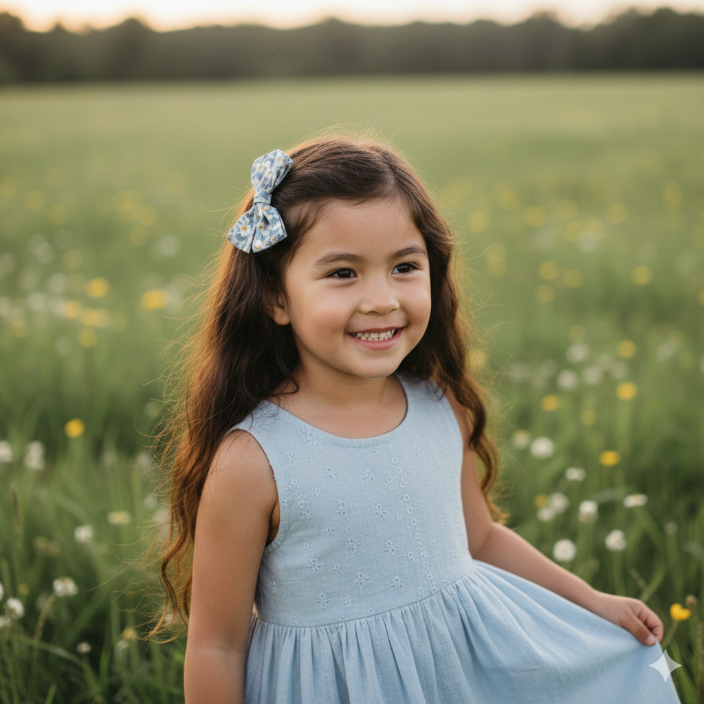 Blue floral bow fabric bow