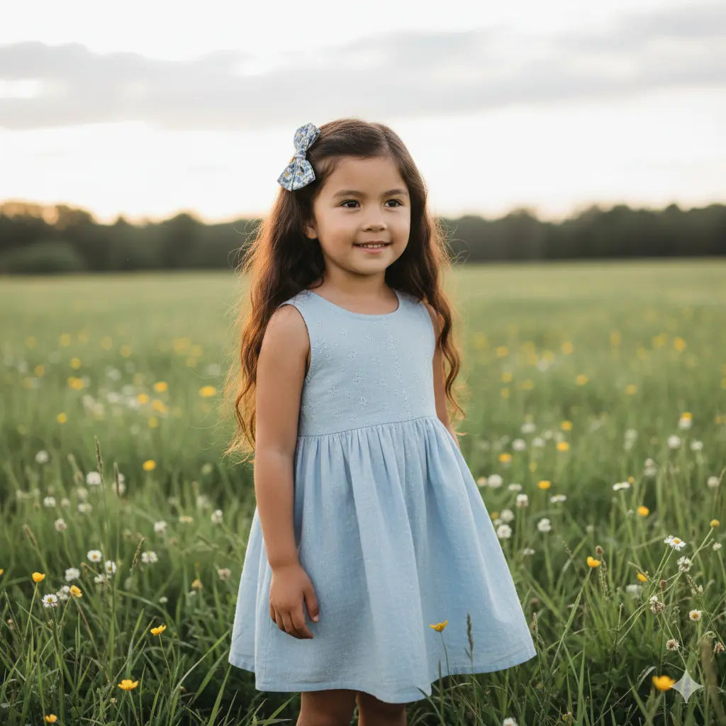 Blue floral bow fabric bow Cute Cute