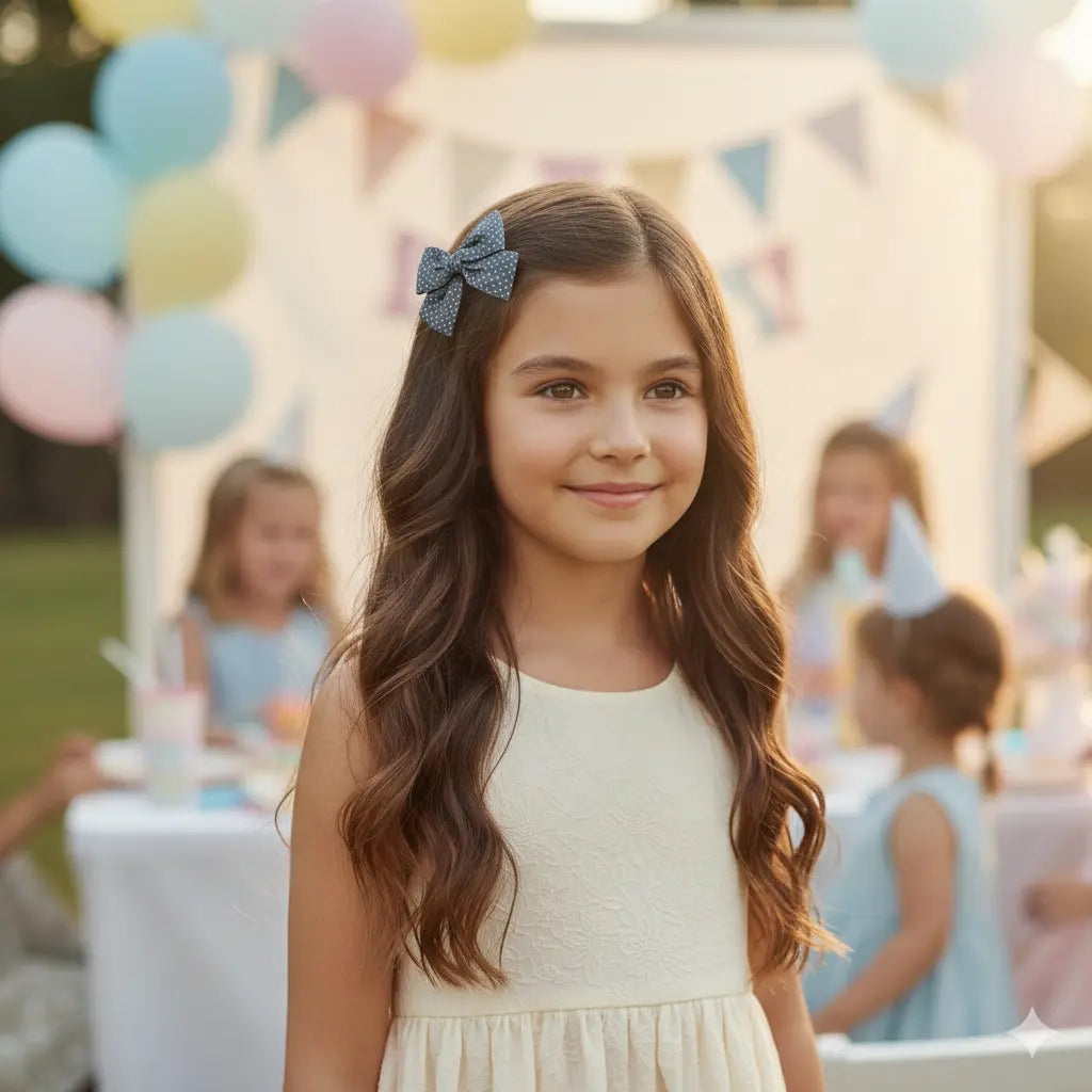 Polka dot blue bow fabric bow Cute Cute