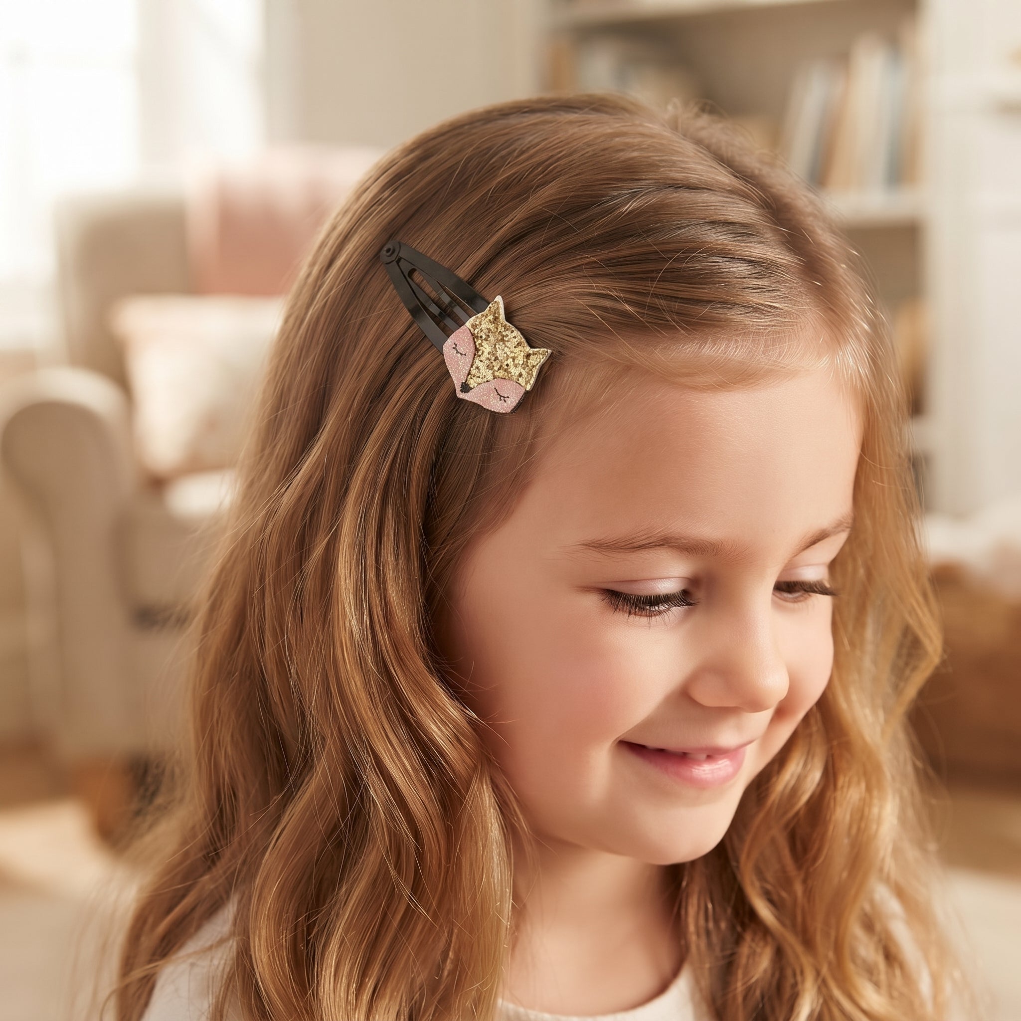 Set of glitter rose gold foxes on snap clips