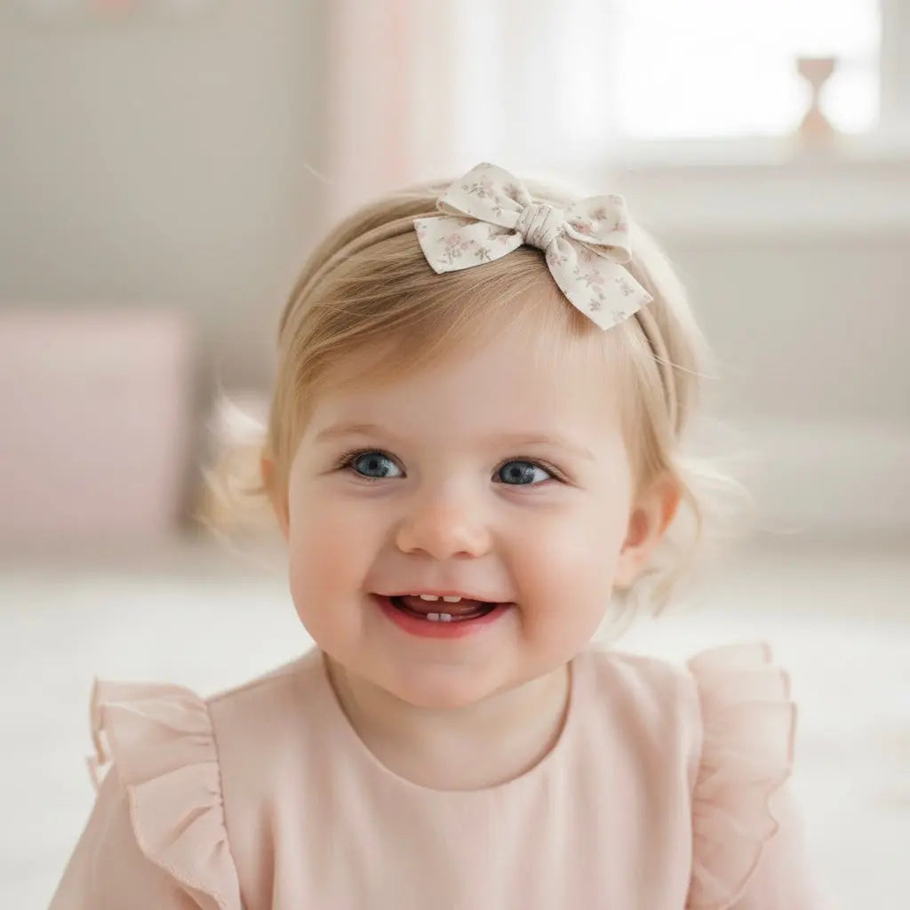 Pink floral bow fabric bow on a headband Cute Cute