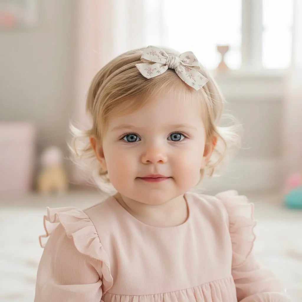 Pink floral bow fabric bow on a headband Cute Cute