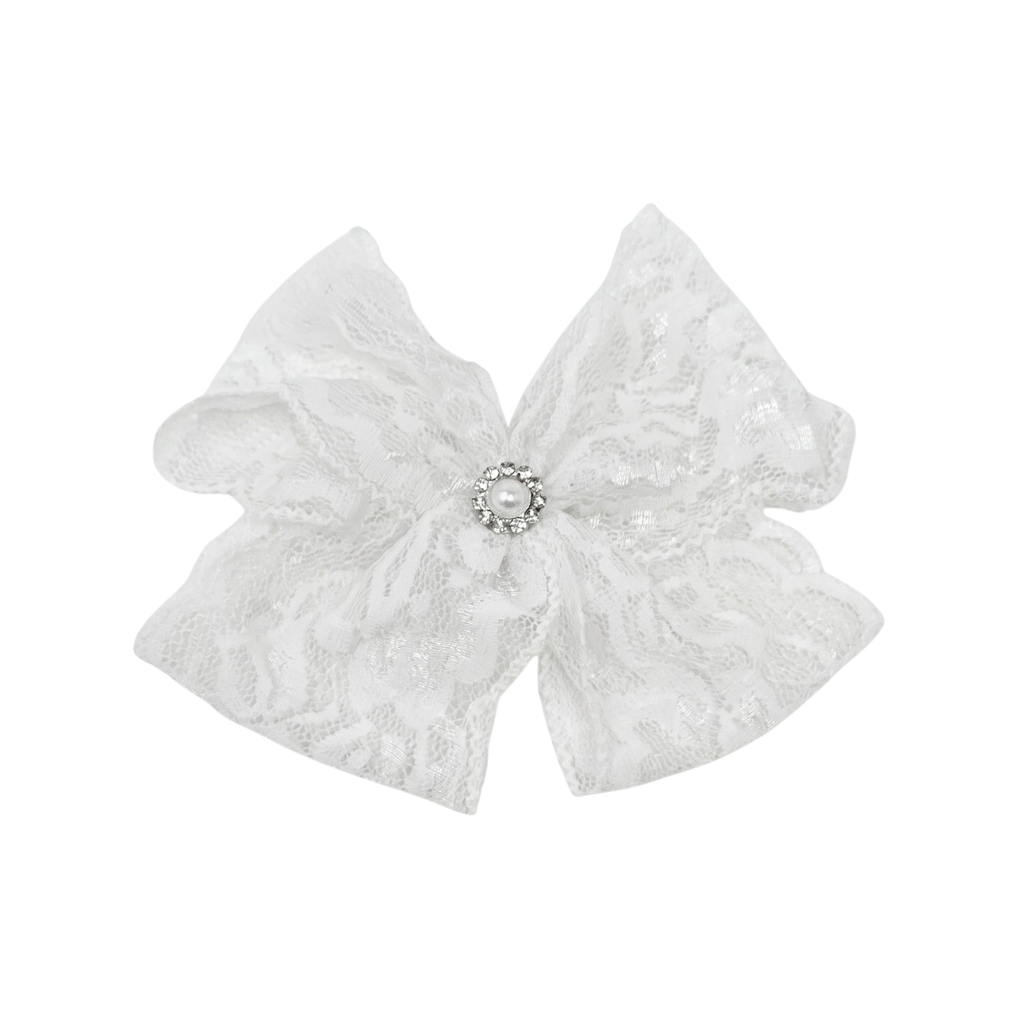 Large lace bow with rhinestone on a clip
