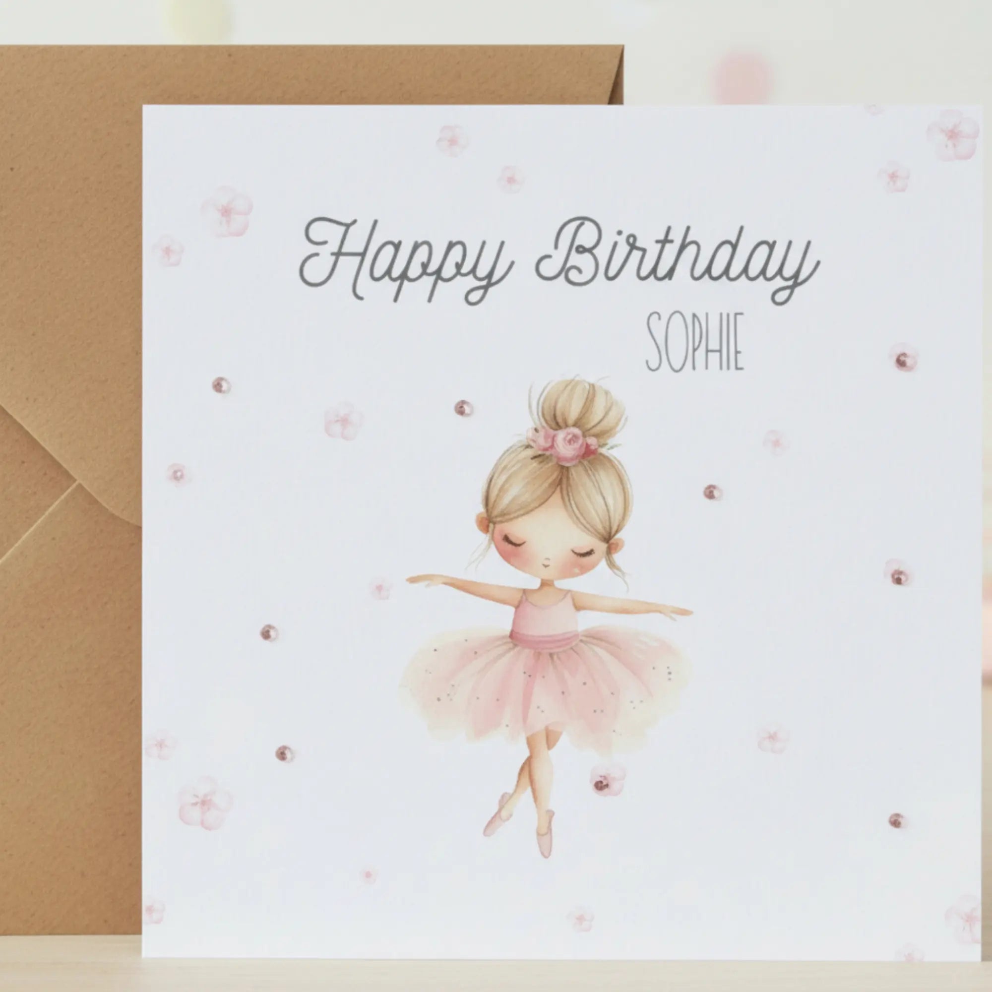 Personalised Birthday card with Blush Balerina Cute Cute