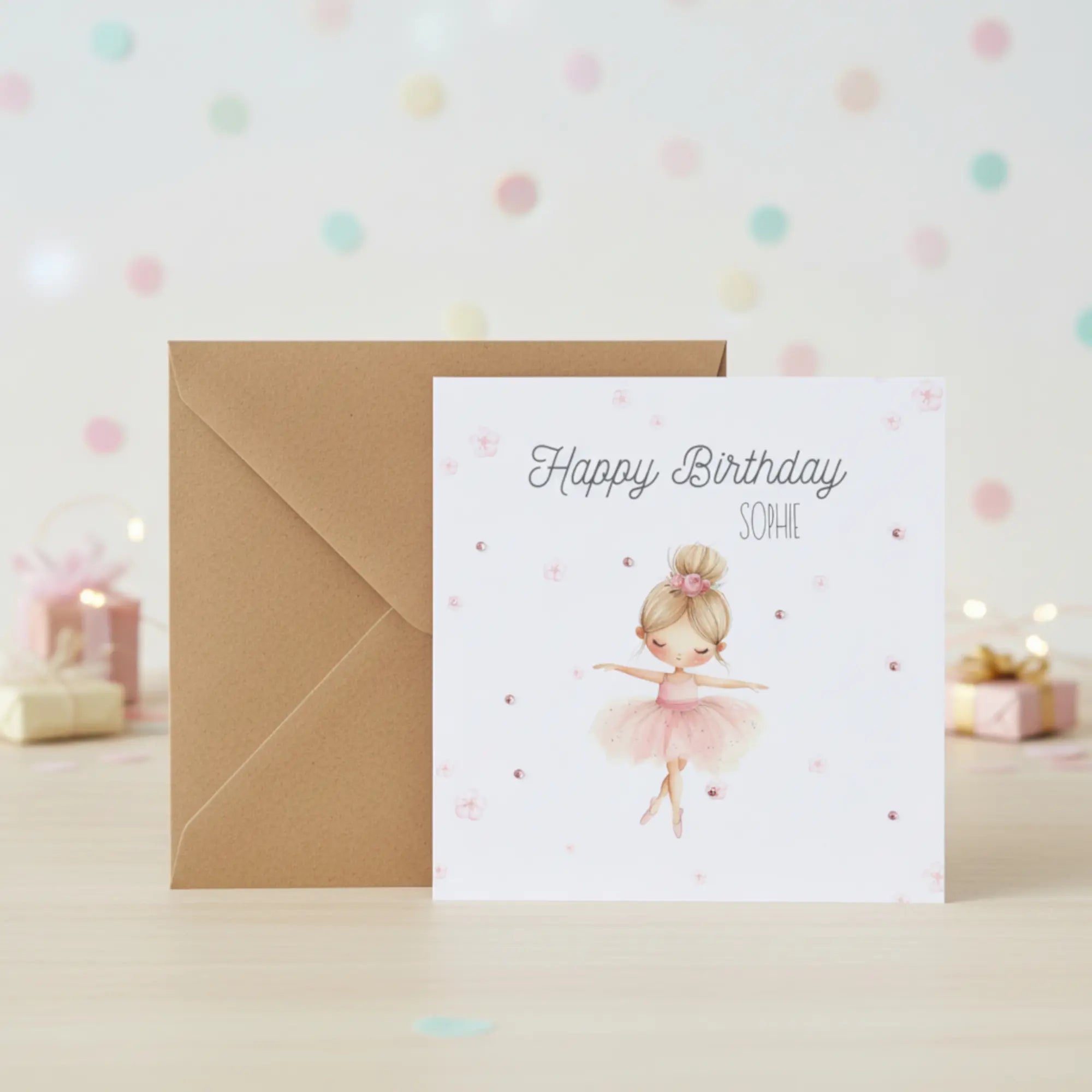 Personalised Birthday card with Blush Balerina Cute Cute