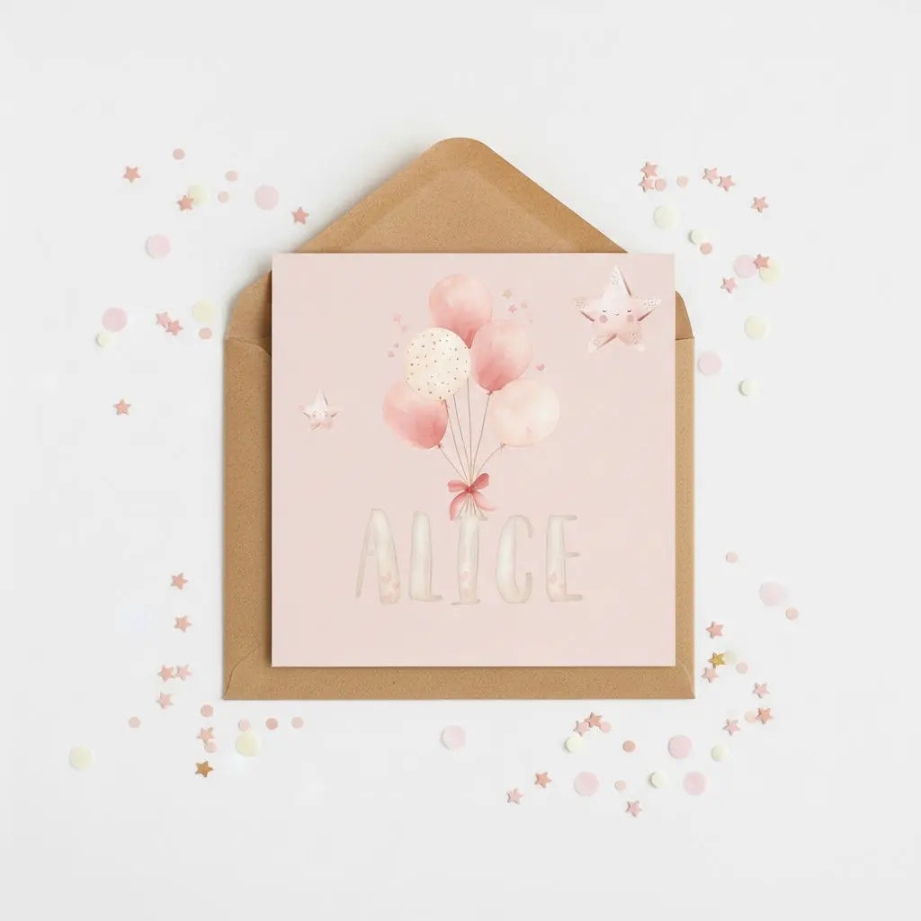 Personalised newborn card in pink Cute Cute