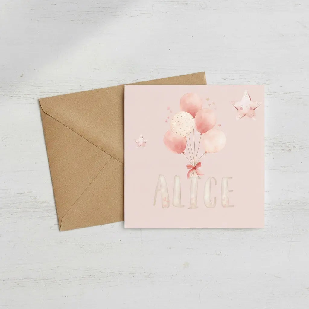 Personalised newborn card in pink Cute Cute