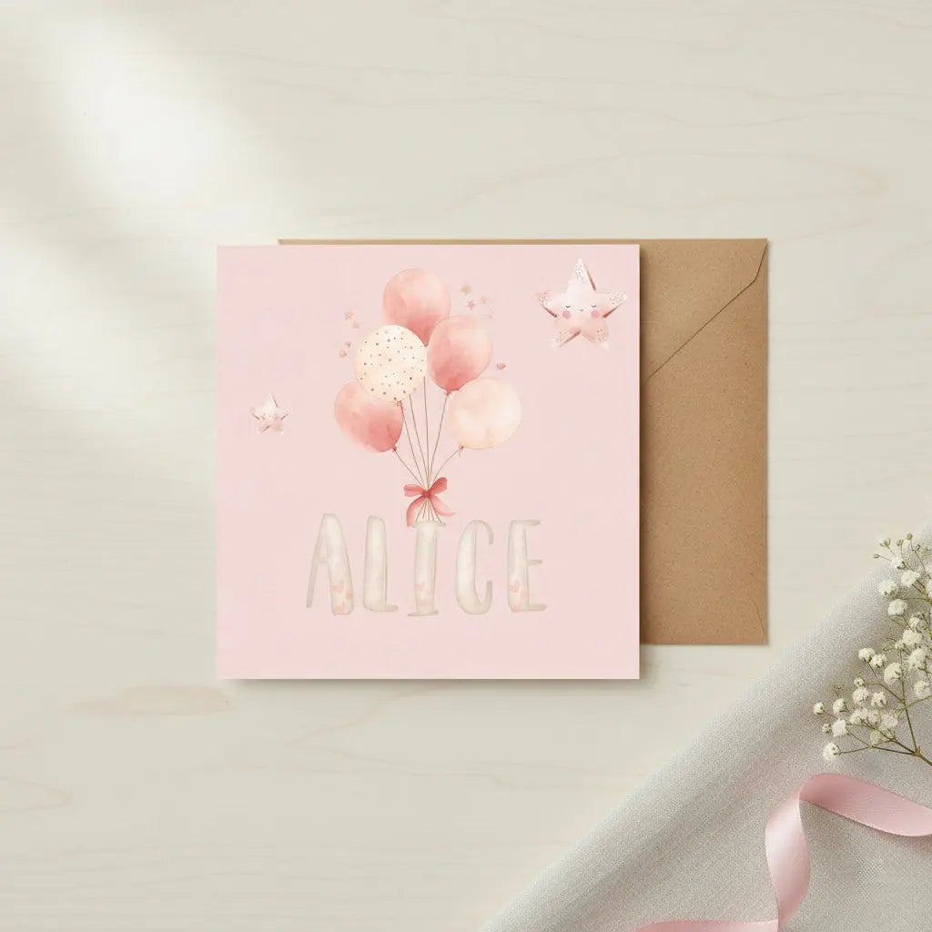 Personalised newborn card in pink Cute Cute