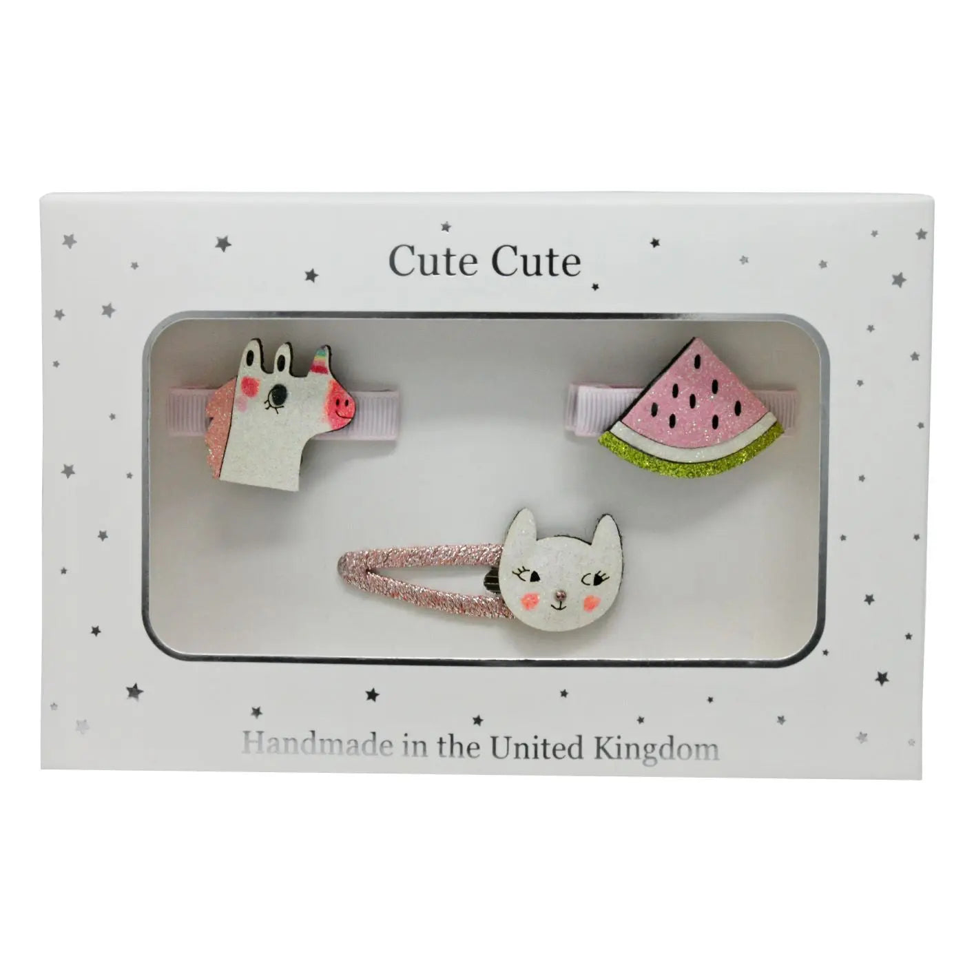 Set of three cute clips in a silver gift box. Cute Cute