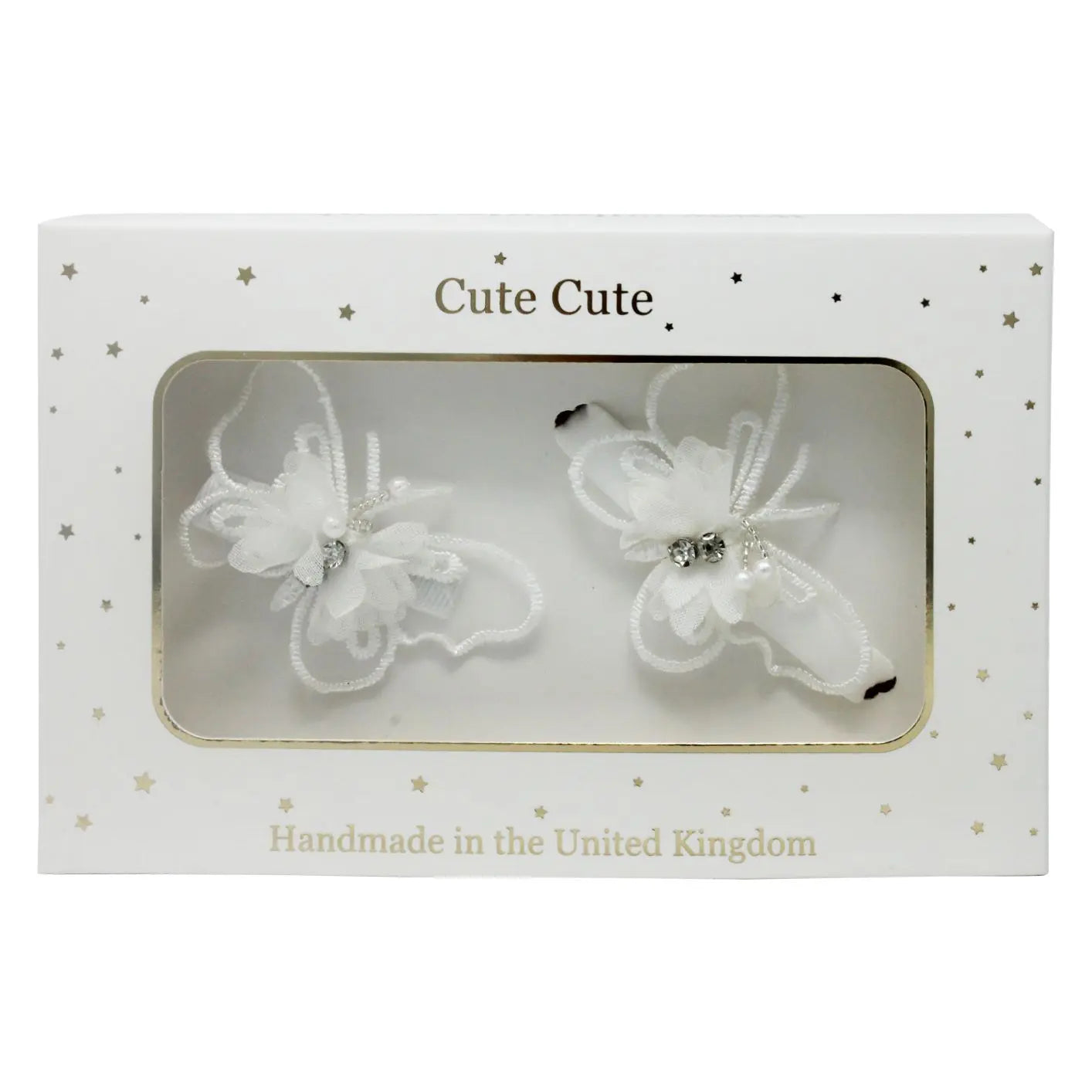 Delicate lace off white butterflies with pearls and rhinestones, set- clip and bracelet. Cute Cute