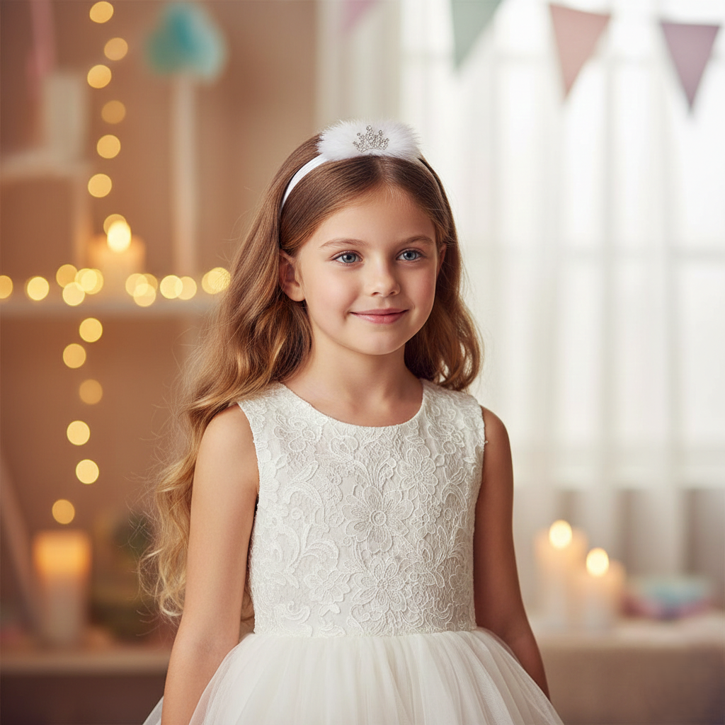 Mink fur bow with crown rhinestone on a headband