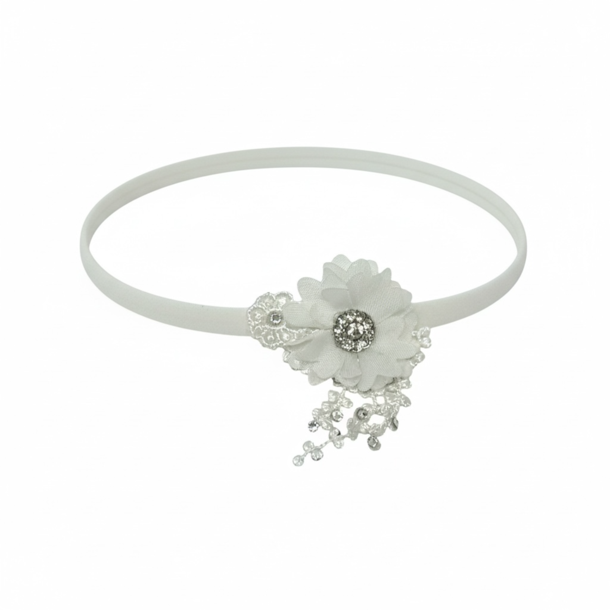 Off white lace flower with rhinestone and Swarovski diamante