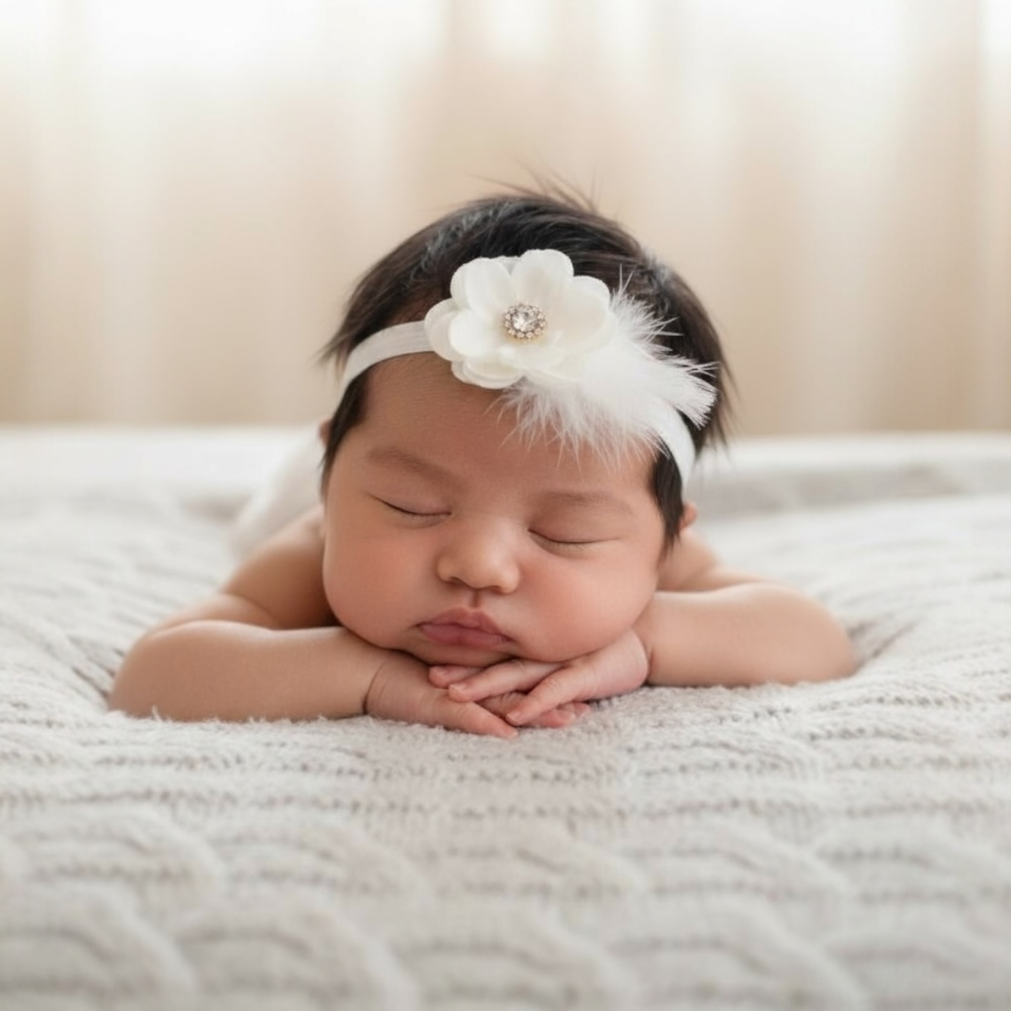 Ivory flower with rhinestone and marabou feathers