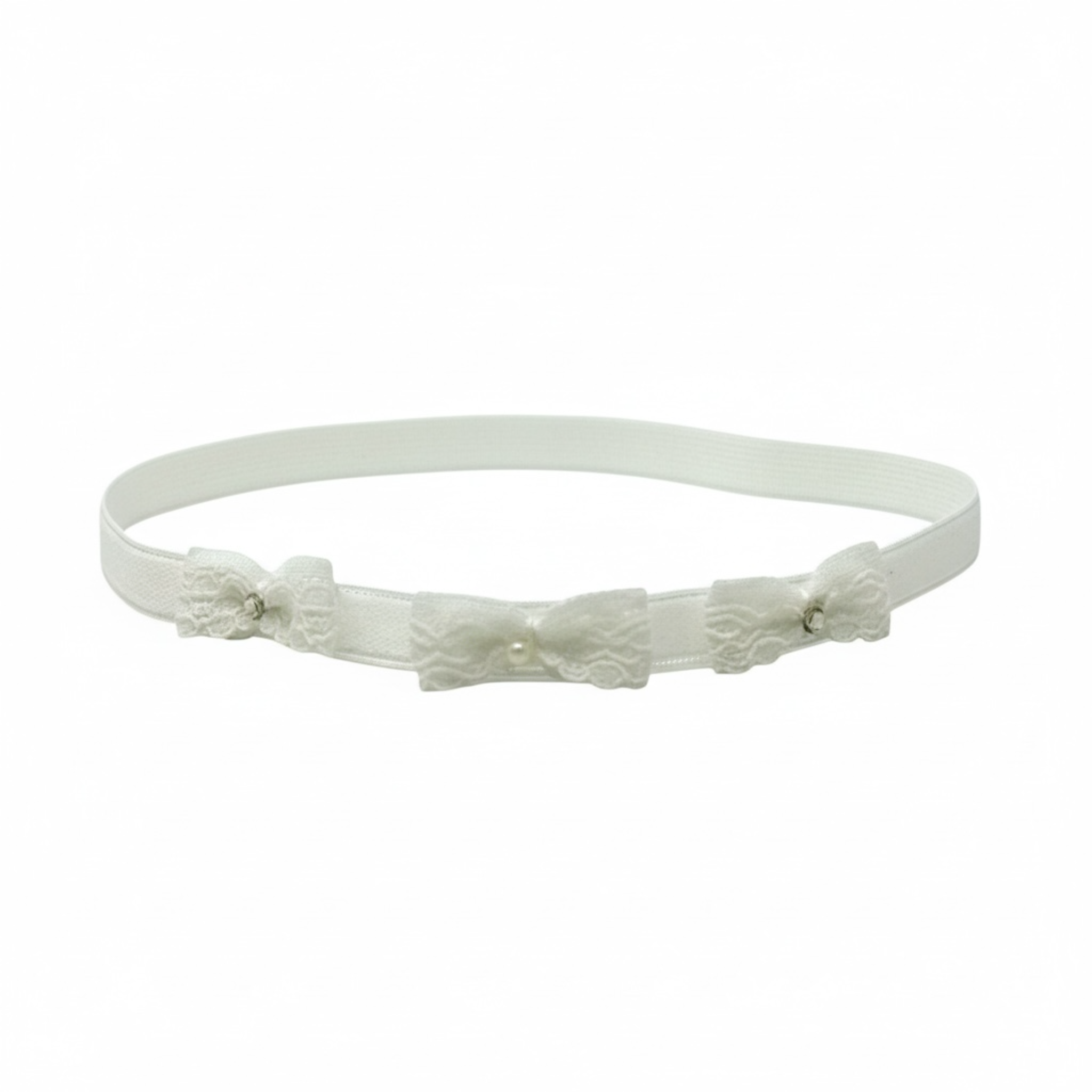 Off white lace bows with diamante and pearl