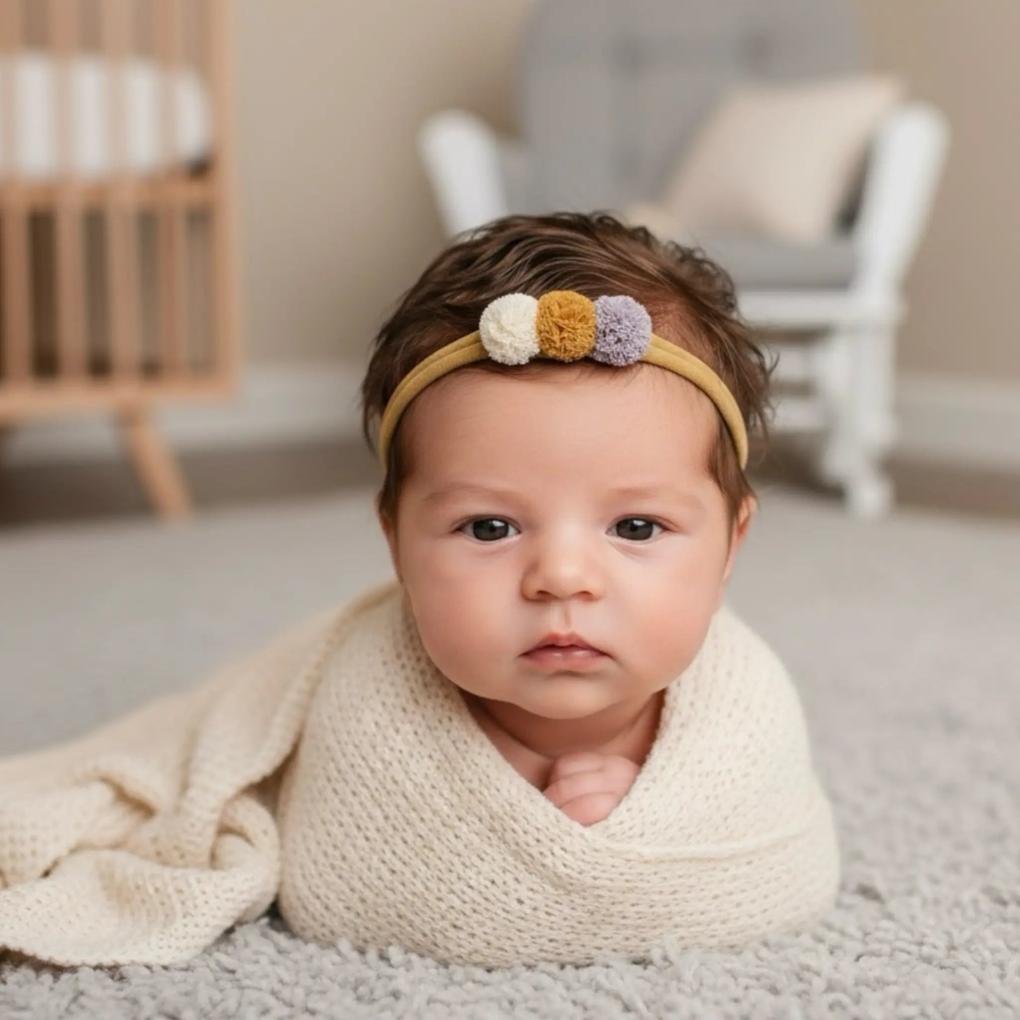 Pom poms in mustard on a headband Cute Cute