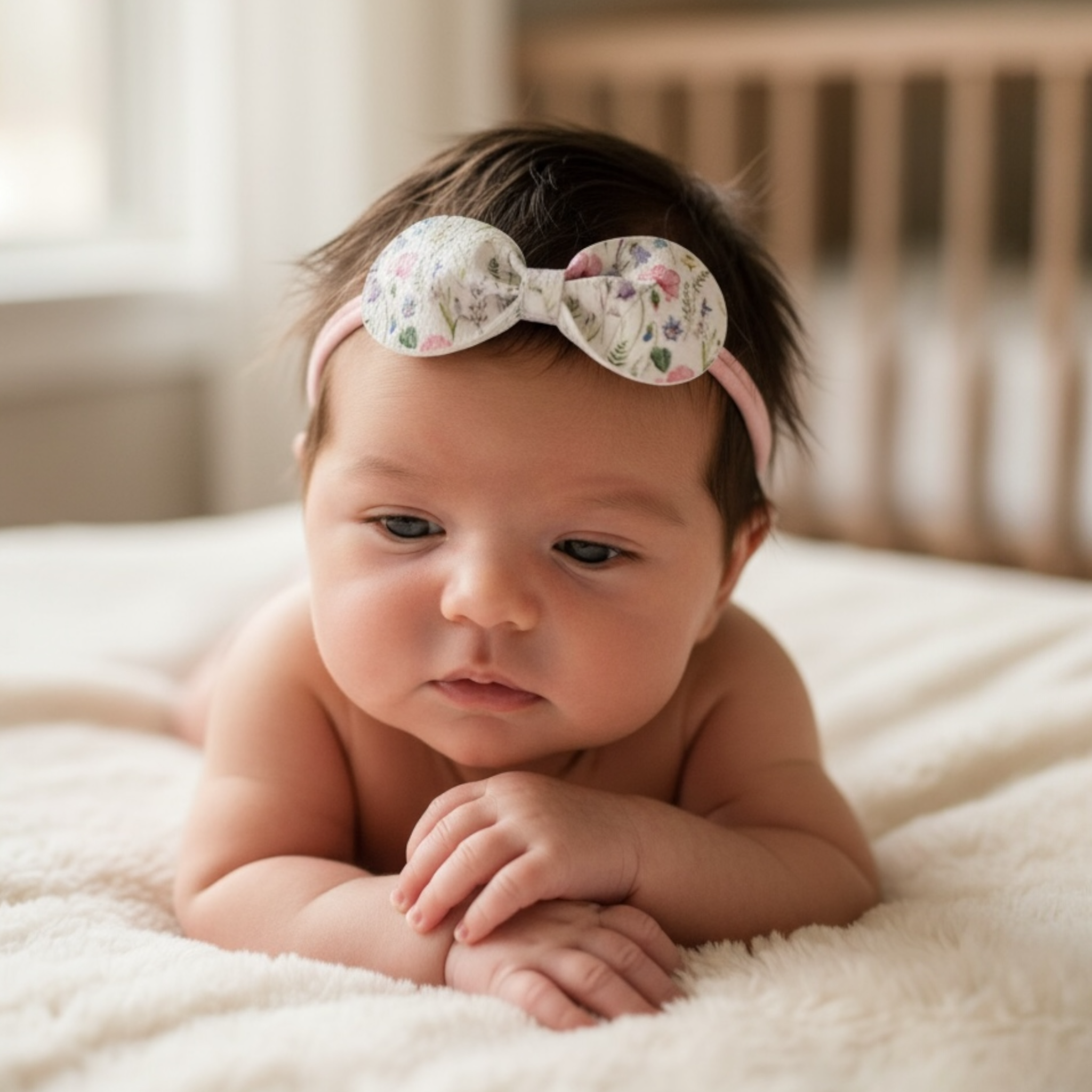 Floral leatherette bow on a headband