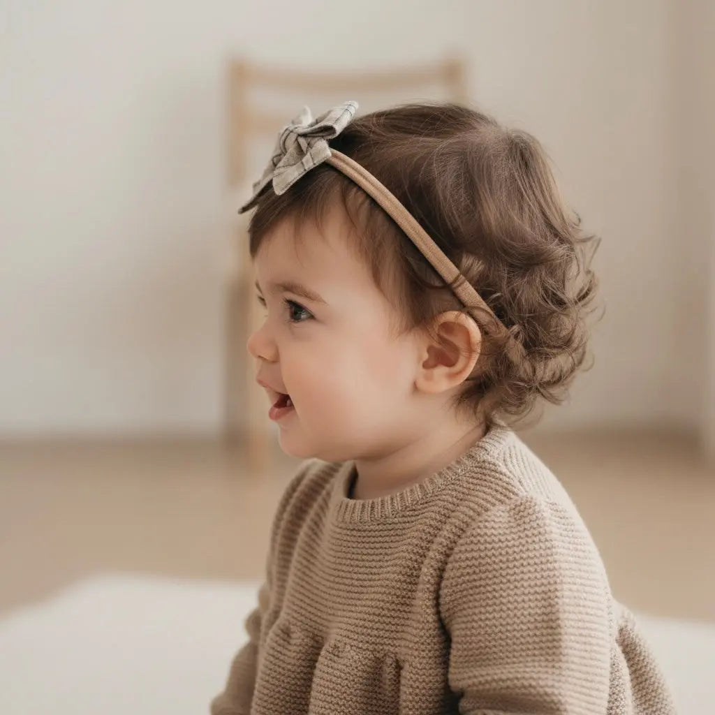 Brown checked fabric bow on a headband Cute Cute