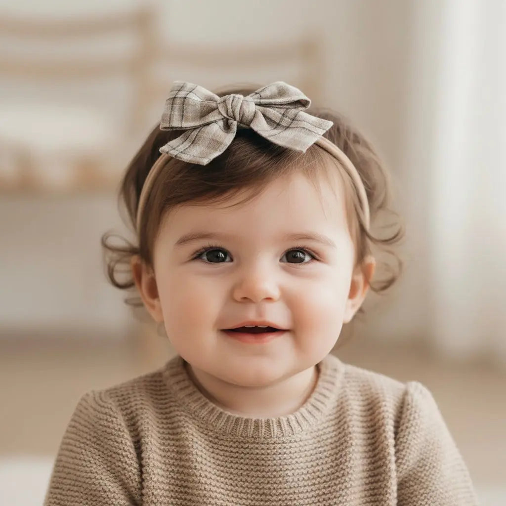Brown checked fabric bow on a headband Cute Cute