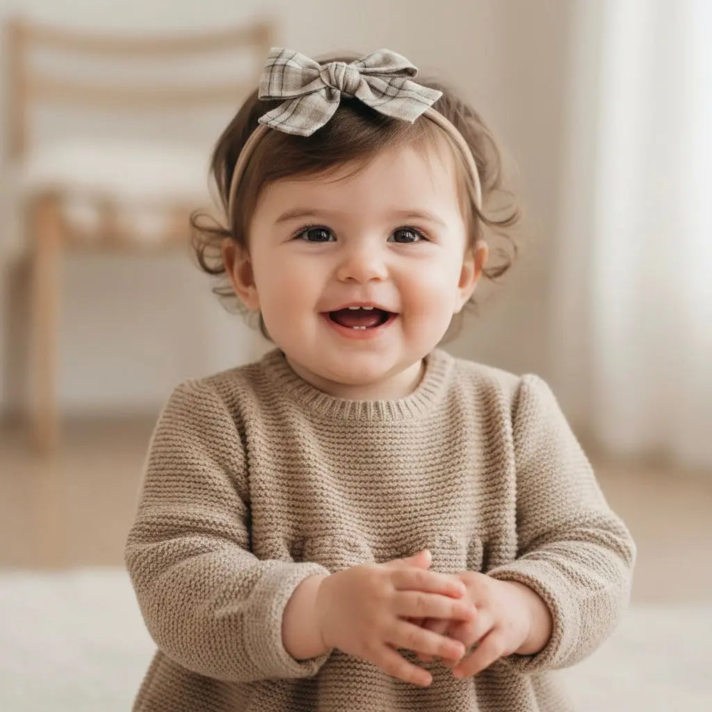 Brown checked fabric bow on a headband Cute Cute
