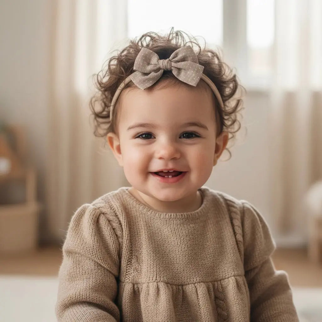 Brown and off white fabric bow on a headband Cute Cute