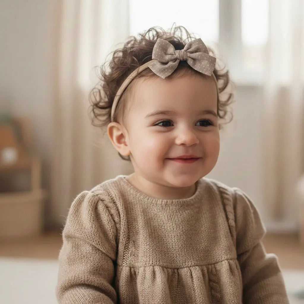 Brown and off white fabric bow on a headband Cute Cute