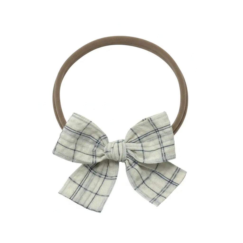Blue checked bow fabric bow on a headband Cute Cute