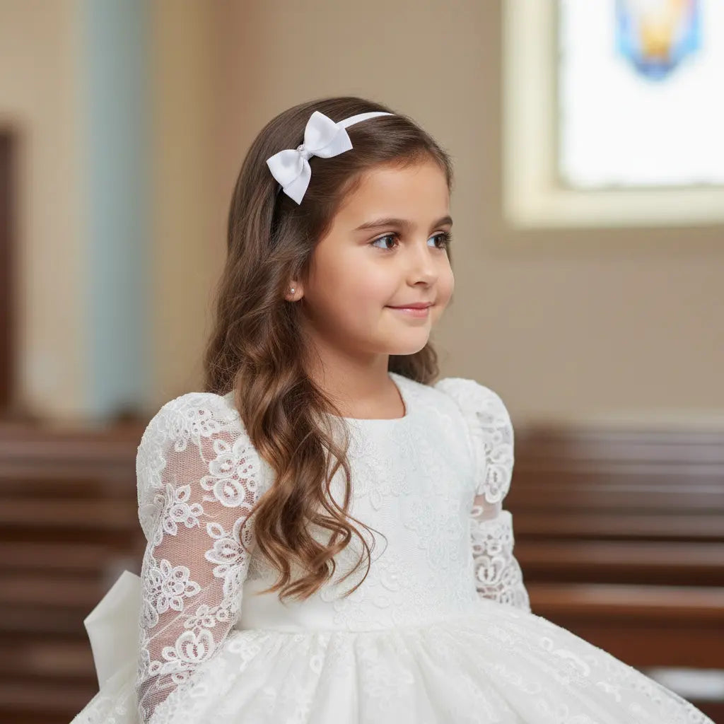 Small white bow with tails on a soft elastic headband Cute Cute