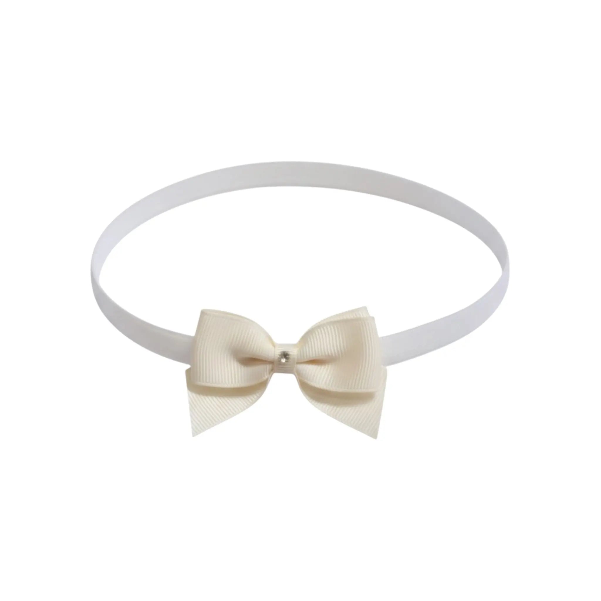 Small ivory bow with tails on a soft elastic headband Cute Cute