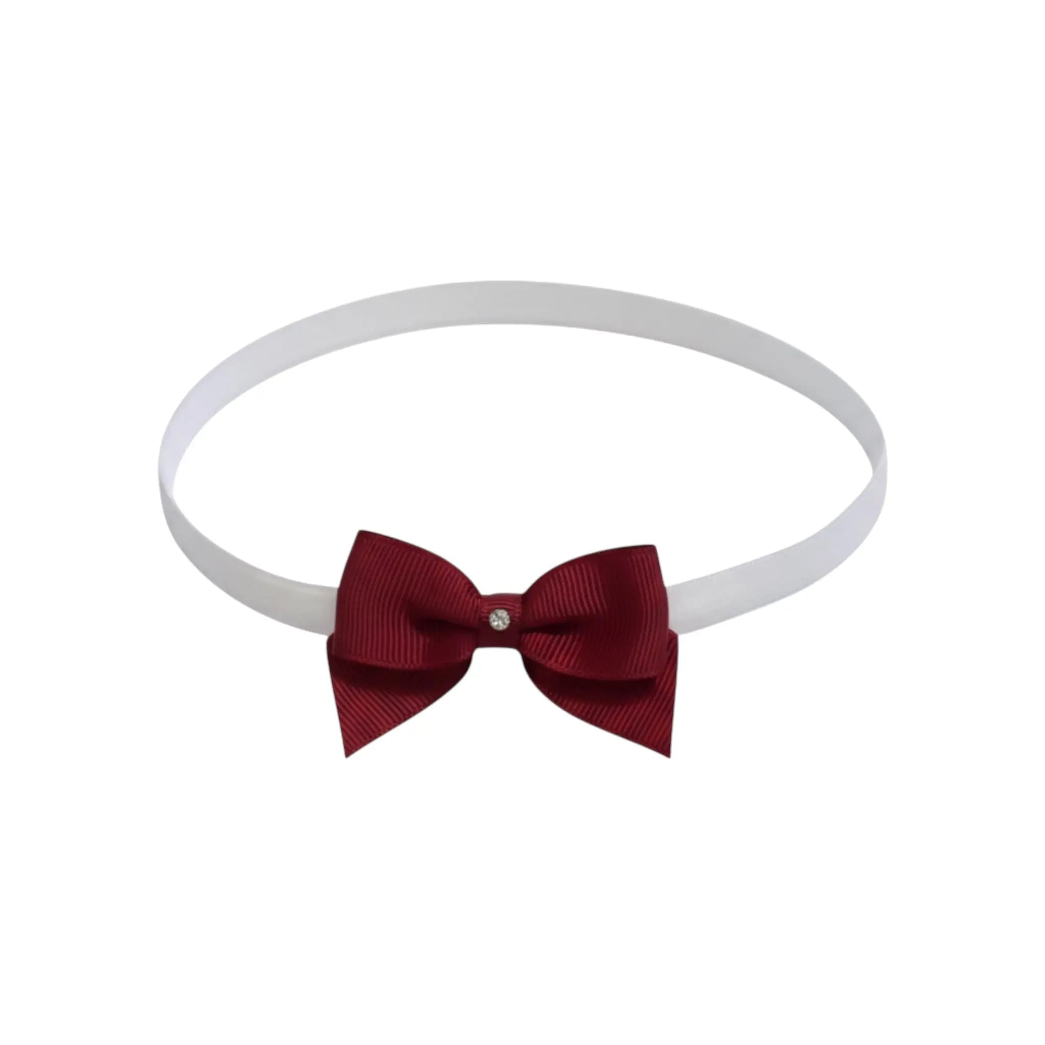 Small burgundy bow with tails on a soft elastic headband Cute Cute